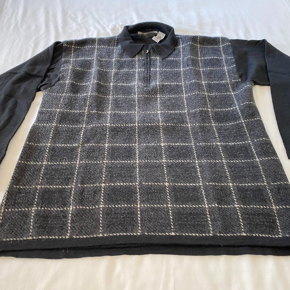Men's Quarter-Zip Long-Sleeved Merino Wool Sweater, Large